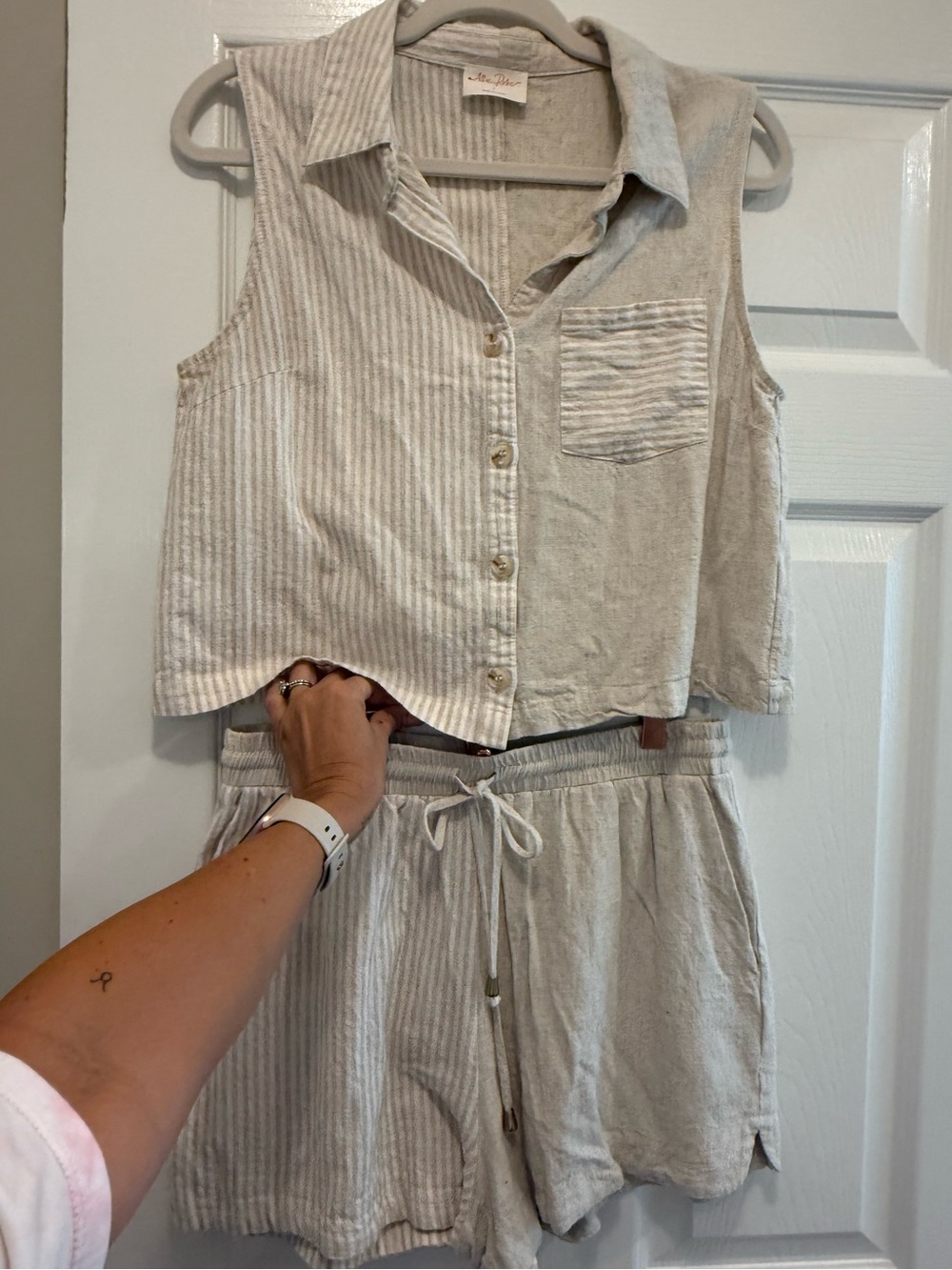 Linen Striped Sleeveless Top & Shorts Set
